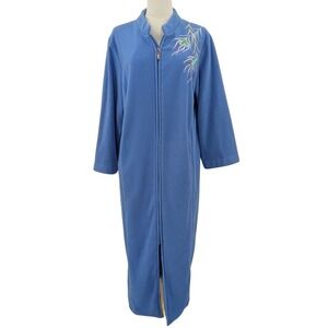 Boho Bob Mackie Wearable Art Peacock‎ Fleece Robe Sz. L Blue embroidered
